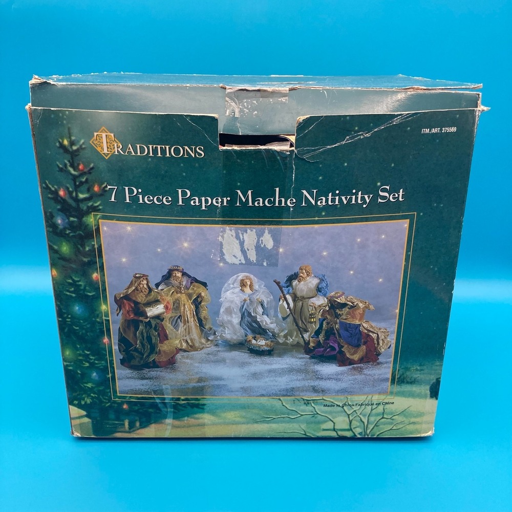 Vintage 90s Traditions 7 Pc Paper Mache Nativity Set - Mary Joseph Wise Men 🌟